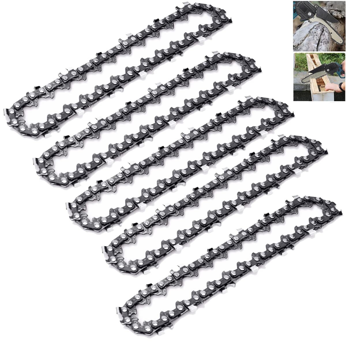 5-PCAK Mini Chainsaw Chain, 4 Inch 1/4" LP .043 Gauge 28 Drive Link Replacement Chains for Mini Chain Saw 13CM Bar