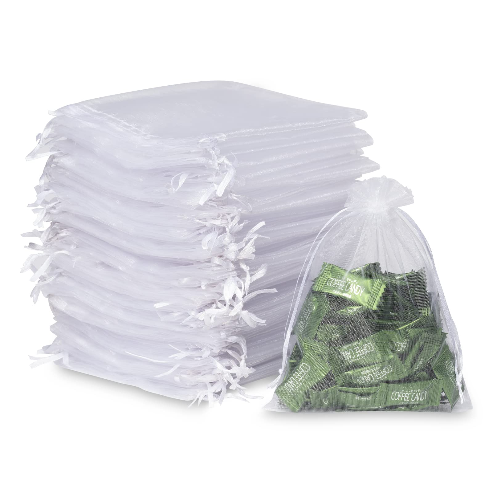 DoGeek 60pcs White Organza Gift Bags Large 13 x 18cm Drawstring Jewelry Pouches Wedding Party Favour and Candy Bags (5 X 7In, White)