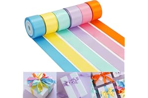 HUIHUANG Pastel Rainbow Ribbon Colored Satin Ribbon Assortment 1 inch Pastel Rainbow Ribbons for Crafts Easter Day Gift Basket Gift Wrap Birthday Baby Shower Party Decor DIY Hair Bows -Total 30 Yards