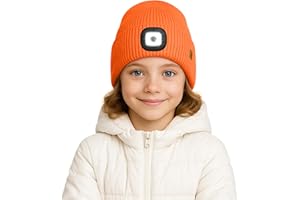 ATNKE Kids LED Lighted Lined Fleece Beanie Hat, USB Rechargeable 4 LED Run Headlamp Bright Cap Gifts for Boys and Girls