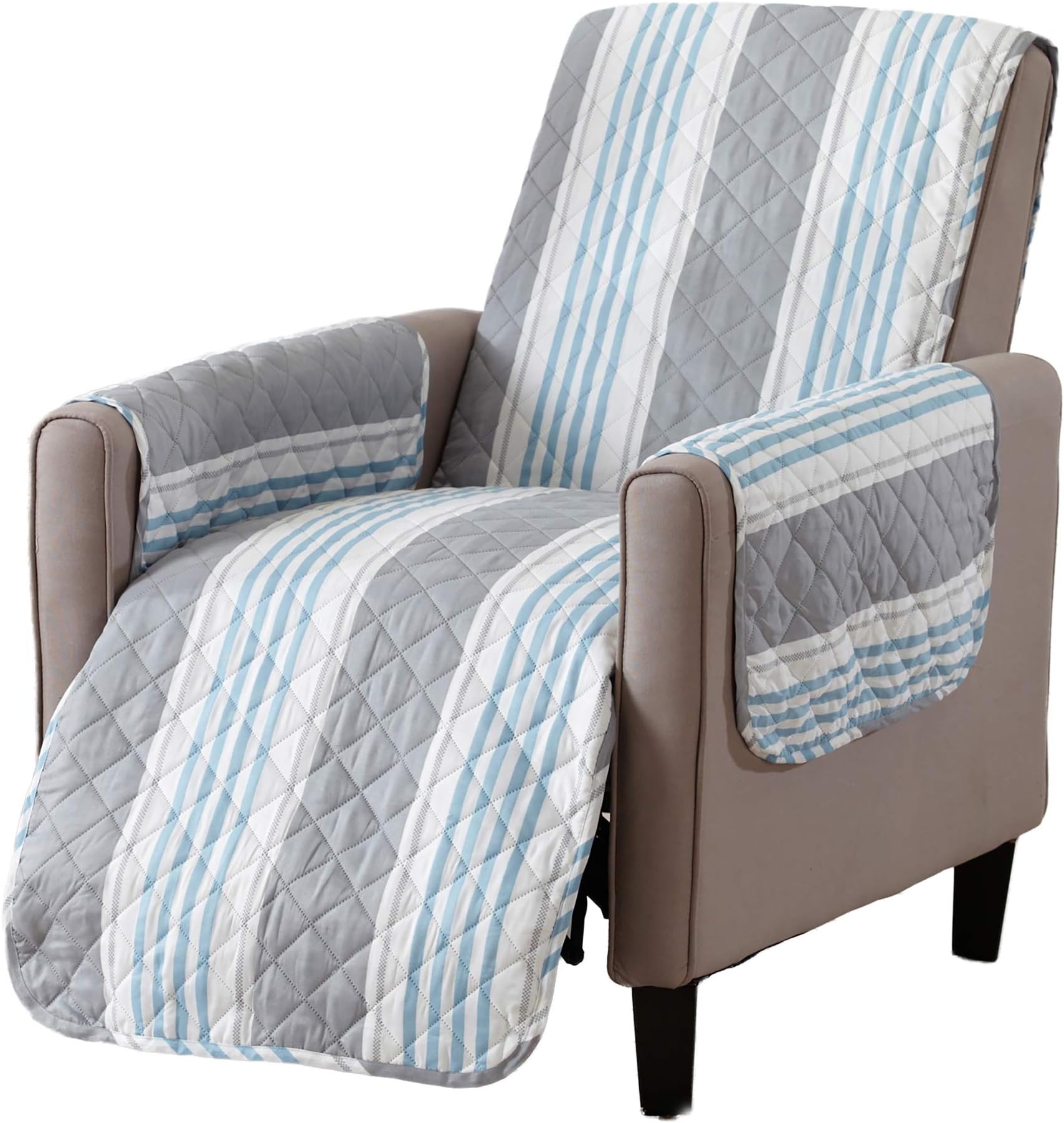 Sofa Saver Coastal Reversible Stain Resistant Printed Furniture Protector. Perfect for Pets and Kids. Adjustable Elastic Straps Included. (Recliner, St. Croix)