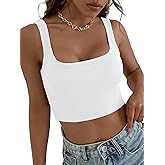 SansoiSan Women's Letter Embroidery Camisole Sleeveless Square Neck Knitted Slim Cropped Tank Top