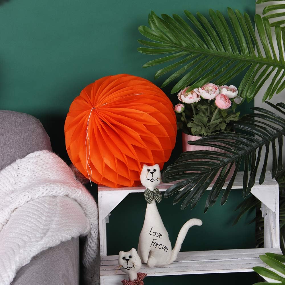 EASY JOY Orange Paper Fans Party Decorations Tissue Paper Pom Poms Paper Fans Paper Lanterns Paper Honeycomb Balls Orange for Spring Birthday Wedding Party Hanging Paper Decorations - Image 5
