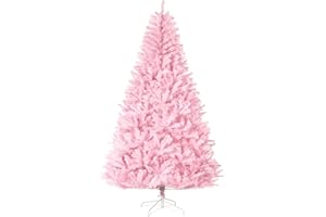 HOMCOM 7ft Tall Artificial Christmas Tree Holiday Décor with 1288 Branches, Auto Open, Steel Base, Wide Shape, Pink