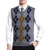 ZUEVI Men's Sweater Vests V-Neck Sleeveless Knitted Pullover Sweaters Relax Fit Classic Striped Vest Knitwear