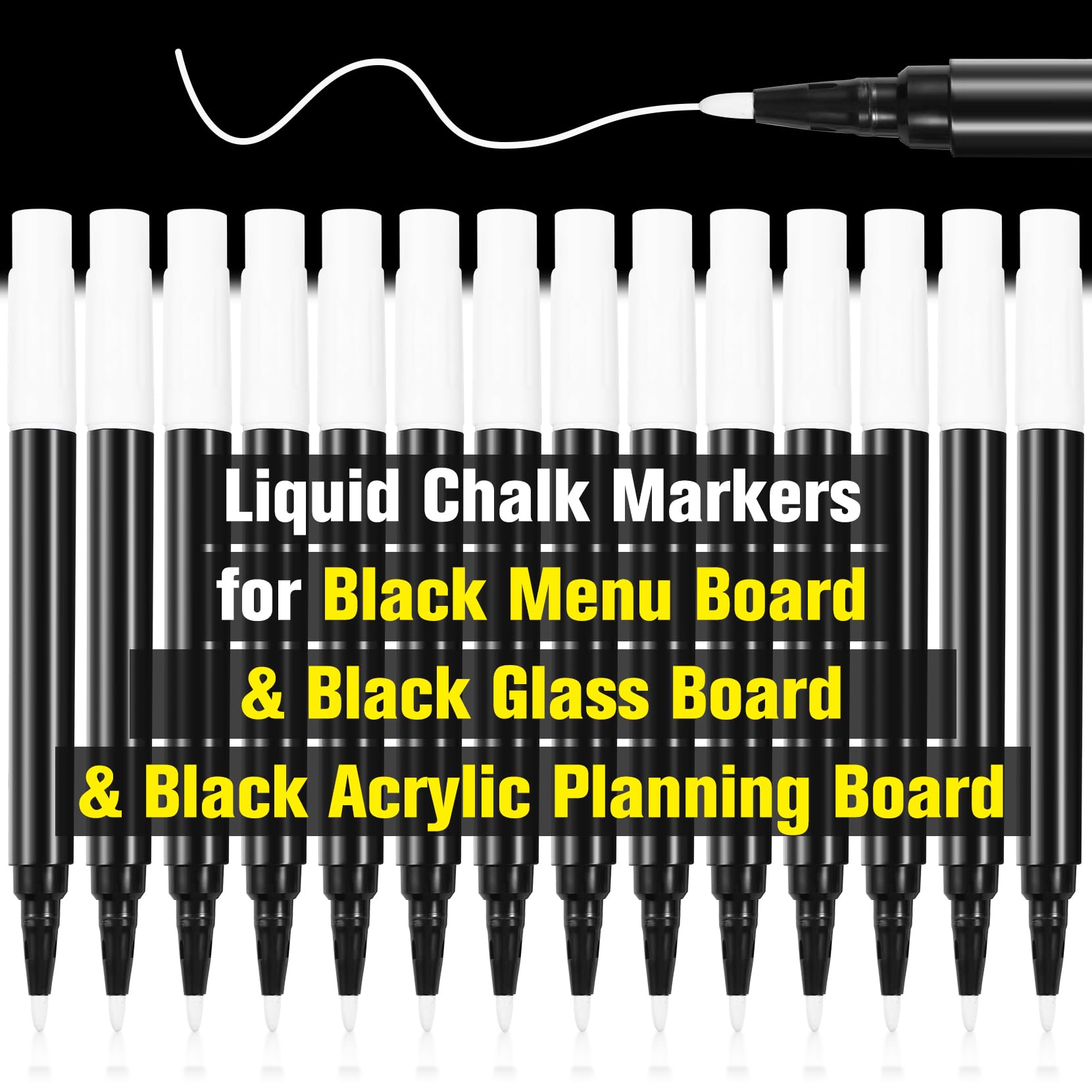 Photo 1 of Liquid Chalk Markers White for Blackboard Wet Erase Marker for Black Glass Dry Erase Board Black Acrylic Planning Board Window Mirror Halloween Painting, 14 White Markers, 1mm Fine Tip, Easy Wet Erase