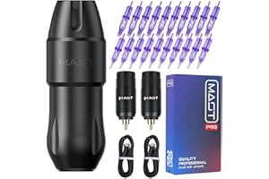 Mast Tattoo Tour Pro Pen Machine Kit, Two Wireless Cordless Batteries Power Supply, 20Pcs Cartridges Needles for Pro Tattoo & Scalp - Fine Tattoo Kit