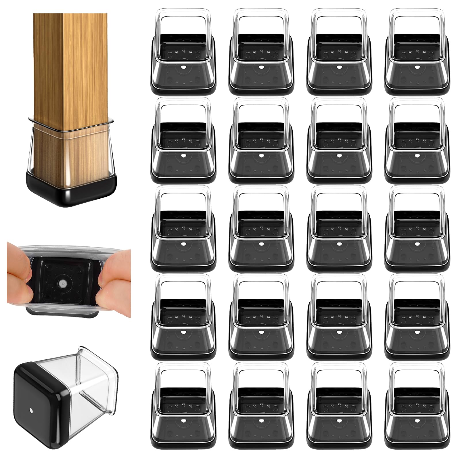 Chair Leg Covers, 20 PCS Chair Leg Floor Protectors Cap, Furniture pad, Silicone Carpet Protector Table Feet Cover, High Elastic Soft Rubber No Noise No Scratches (Square-M Fit: 20-25mm)