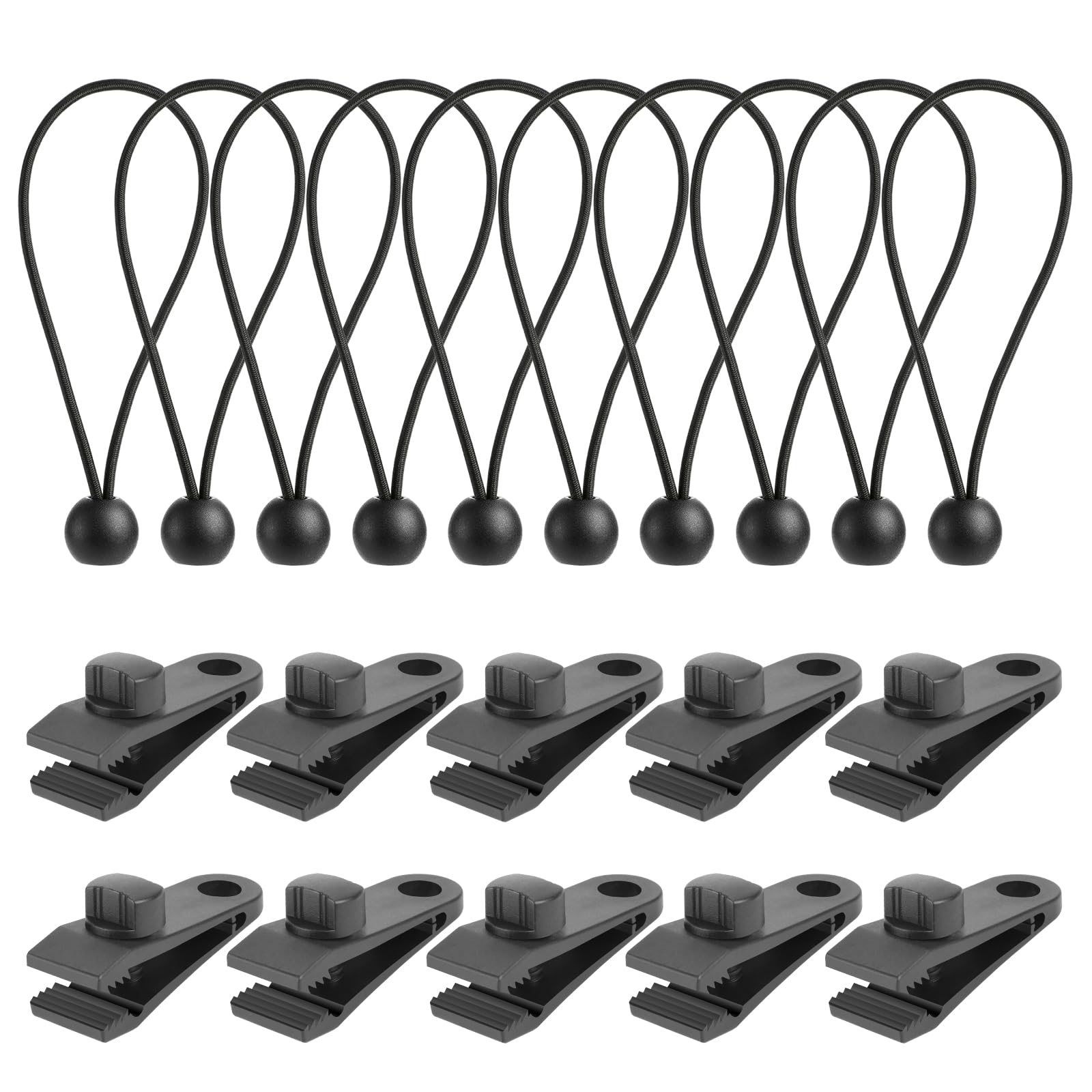 Tarp Clips Heavy Duty Lock Grip, 10 Set Tarpaulin Clips and Clamps with Tarpaulin Ties, Weather Resistant Tie Down Strap 4mm Thickness for Camping, Tents, Cargo