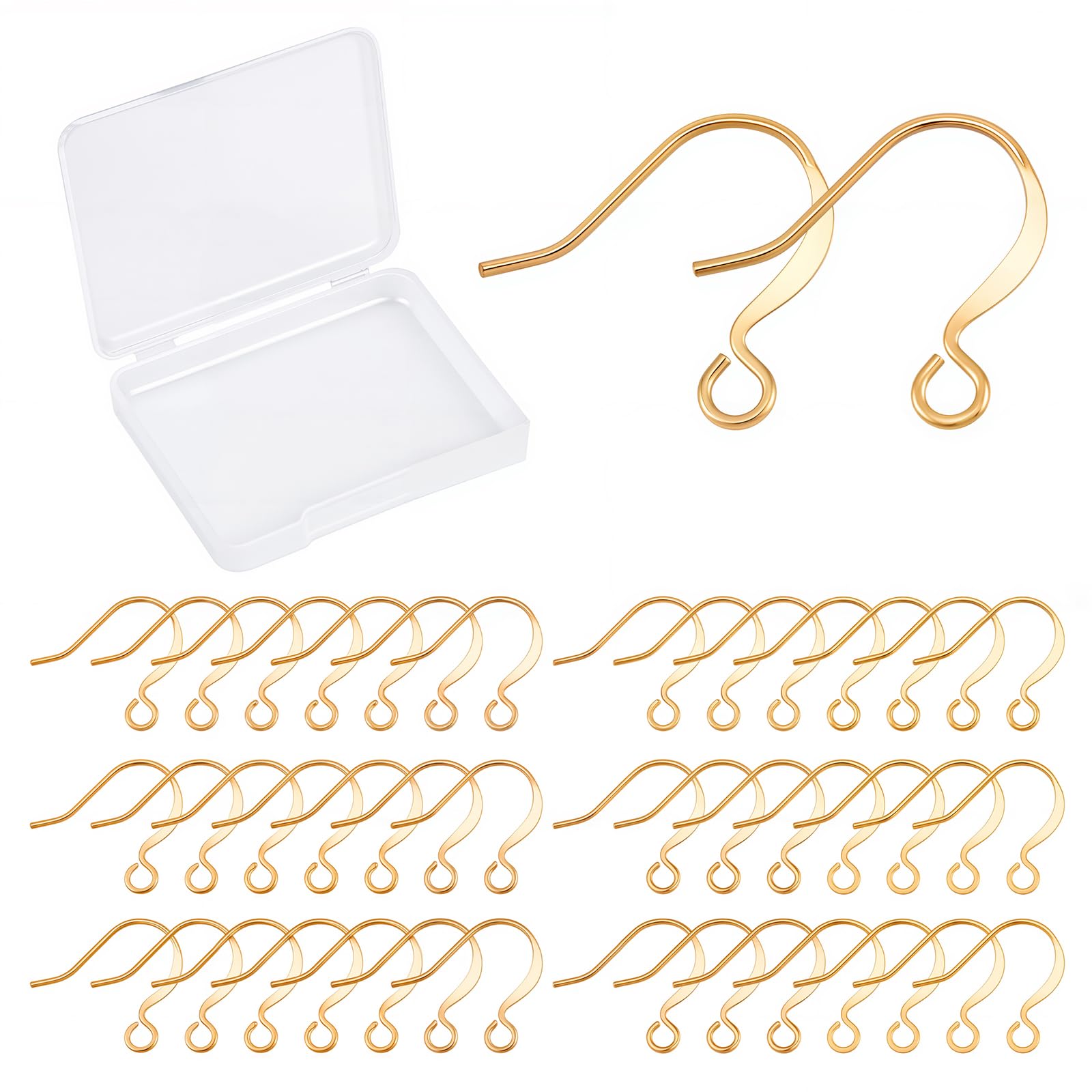 CREATCABIN 18K Gold Plated Earring Hooks 1 Box 200pcs Coil and Ball Dangle Ear Wires Fish Hooks Brass Flat Earring Making Kit Supplies for DIY Earrings Jewellery Making 16 x 14mm