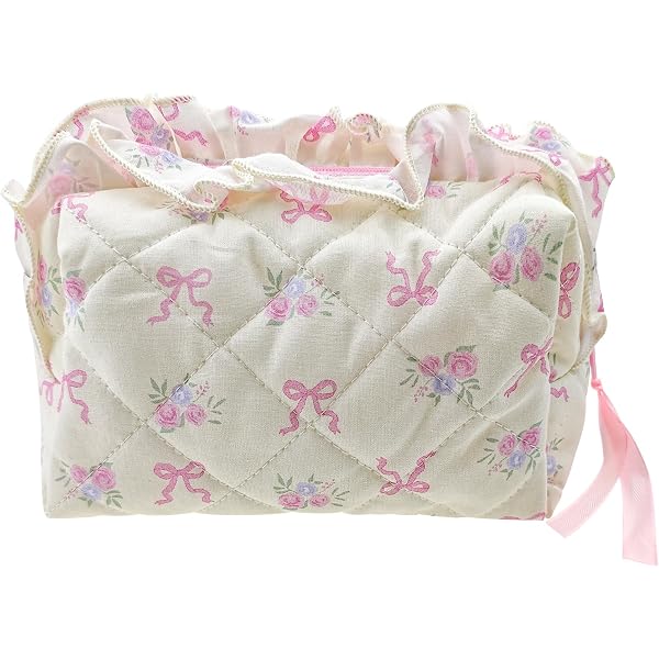 Amazon.com : Saikaspotts Quilted Makeup Bag, Floral Cosmetic Bag