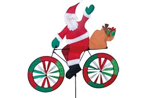 PREMIER KITES Bike Spinner Santa 30" – Jolly Christmas Design, Weather-Resistant Outdoor Decor, Durable & Lightweight for Patios, Yards, and Gardens - Eye-Catching Wind Spinner with Rotating Wheels