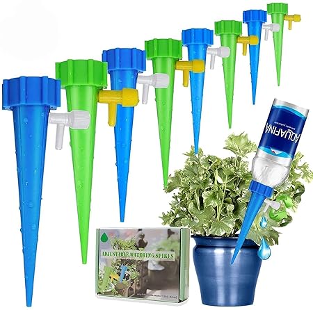 TREXEE ( Pack of 12 ) Self Watering Spike Slow Release Vacation Plants Watering System Automatic Watering Devices for Wine Bottle Small Plastic Water Bottle drip Irrigation Stake for Outdoor Indoor Plants Tree drip irrigation