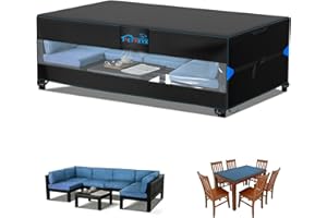 SETOXYX Patio Furniture Covers, Translucent Design Rectangular Outdoor Furniture Set Cover for Table and Chairs, 600D Oxford 