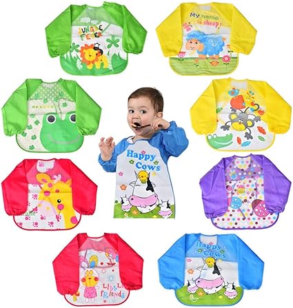 Bavoir A Manches Longue Paquet De 8 Bavettes Avec Couche Impermeable Convient Pour Bebe Avec Des Dessins De 6 Mois A 3 Ans Amazon Fr Bebes Puericulture