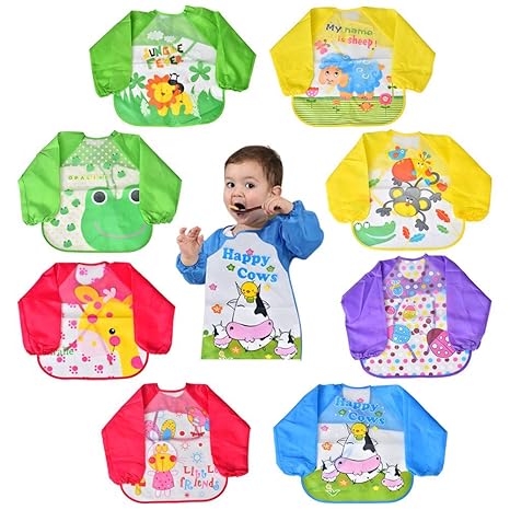Cozywind 8 Pack Wasserdicht Ärmellätzchen abwaschbar Lätzchen mit Ärmeln Babylätzchen für 2-5 Jahre Kinder Kleinkinder Mädche