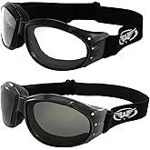 Global Vision Eliminator Deluxe Red Baron Style Padded Riding ATV Dirt Bike Anti-Fog Black Motorcycle Goggles for Men & Women