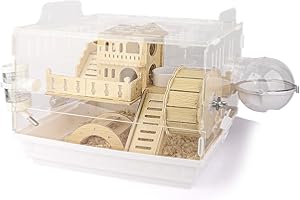 Cycodo 8 in 1 Acrylic Hamster Cage,Wooden Small Animal Cage with Accessories & Toys,2-Layer Small Pet House for Dwarf Hamsters,Mice,Gerbils(White,14"*11"*10")
