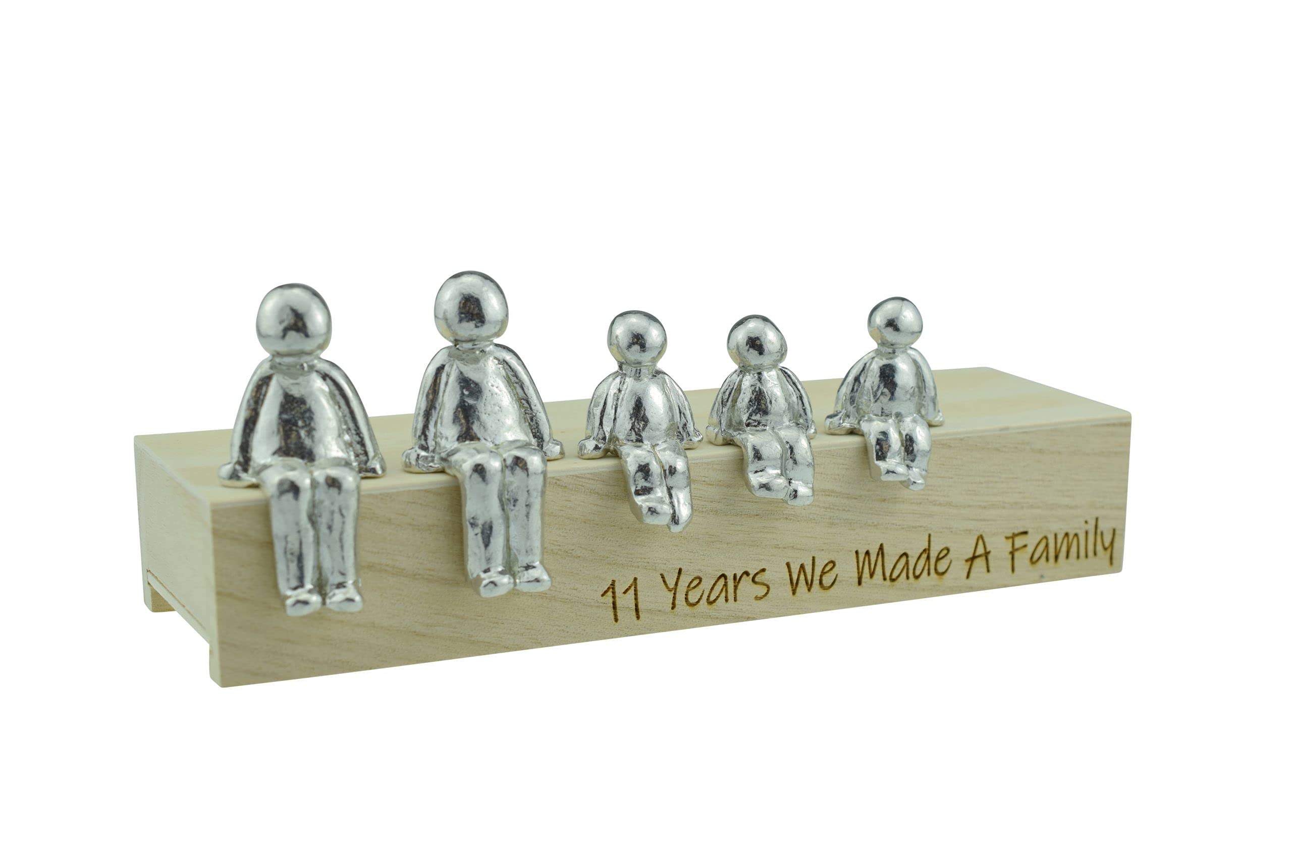 Pirantin 11th Anniversary Idea - 11 Years We Made A Family Metal Ornament - Choose Your Family Combination Box & Woodgrain May Vary(3 Children)