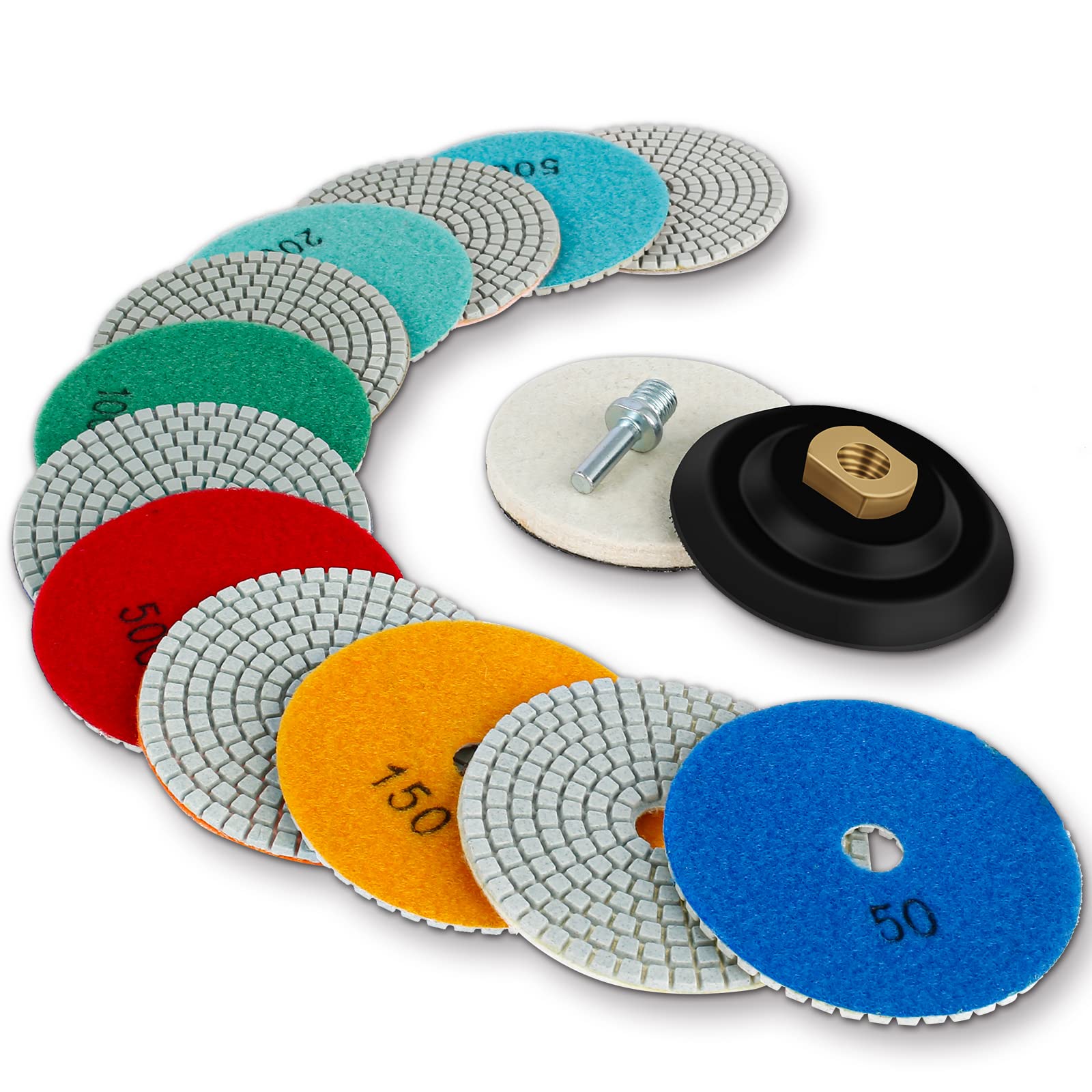 15pcs Diamond Polishing Pads Kit 4 inch 100mm Wet/Dry for Granite Stone Concrete Marble Polishing Use Grinding Discs Set for Granite Marble Concrete Stone Buffing Polishing