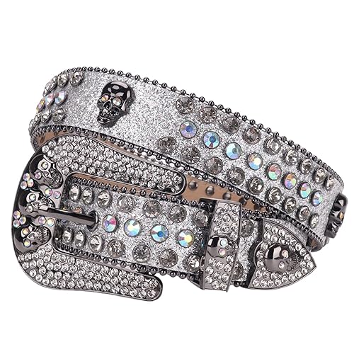 MUKINGBELTS Western Skull Rhinestone Belts Luxury Strap Men Women