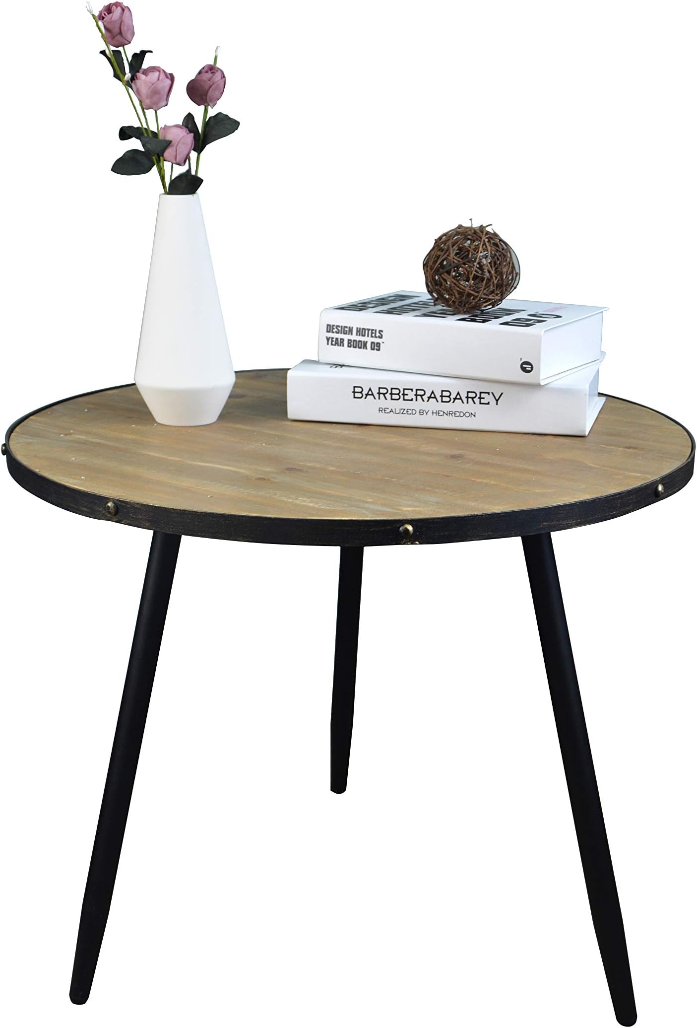 Aojezor Coffee Table,End Table,Bedside Table,Nightstand,Sofa Side Table, Round Home Furniture for Small Space,Under 100,Metal & Wood,Accent Brown & Black