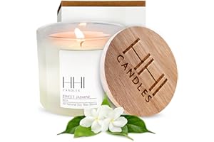HHI CANDLES HHI All Natural Scented Soy Sweet Jasmine Candle | A Fresh Blend of Chamomile, and Cedar | Large Eight Ounce Single Wick | Long Burn time | Bamboo Lid and Gift Box