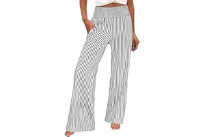 Women's Casual Wide Leg Striped Pants High Elastic Waist Loose Fit Clothing Fashion Palazzo Pants with Pockets