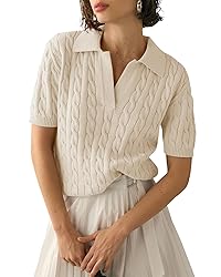 Imily Bela Women's Cable Short Sleeve Sweaters Tops