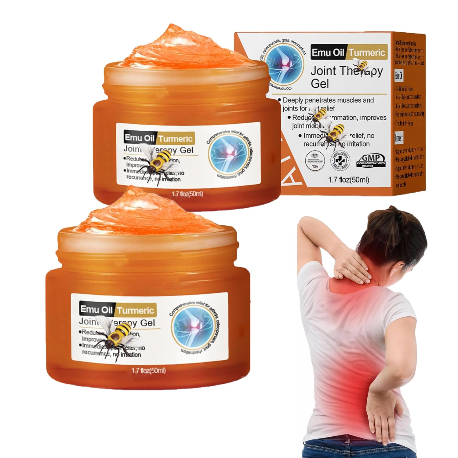 Photo 1 of 2 Pcs Emu Oil Turmeric Joint Gel, 2025 Professional Emu Oil Turmeric Bone Sooth Gel, Bee Venom Joint Relief Cream for Back,Neck,Hands,Knee