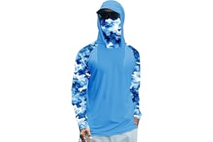 Men's UPF 50+ Hooded Sun Protection Fishing Shirt with Face Mask Long Sleeve Lightweight Casual Sun Shirt for Men