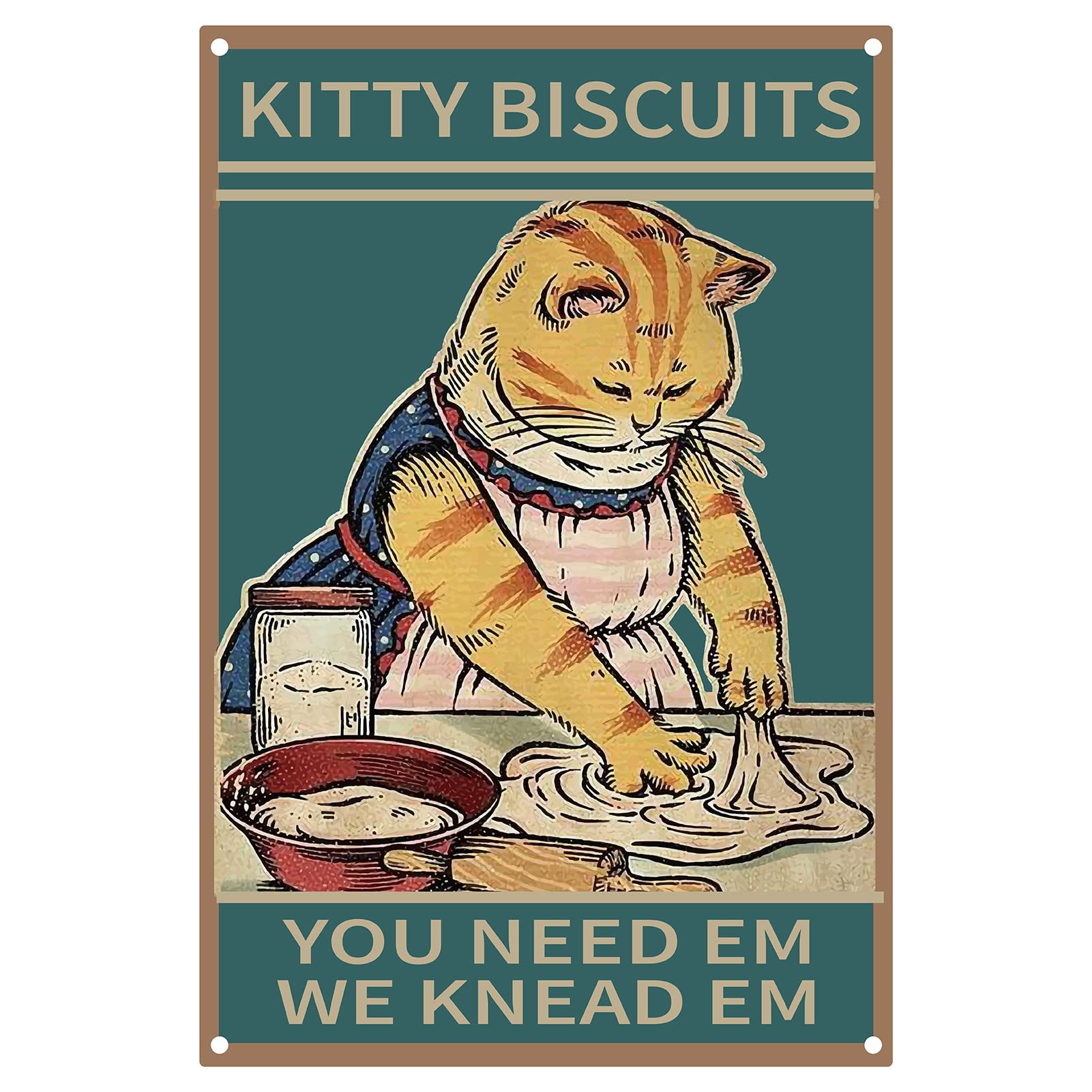 CREATCABIN Cat Metal Tin Sign - Kitty Biscuits We Knead Em You Need Funny Vintage Retro Poster Bathroom Quote for Farm Farmhouse Home Kitchen Cafe Wall Decor 8 x 12inch