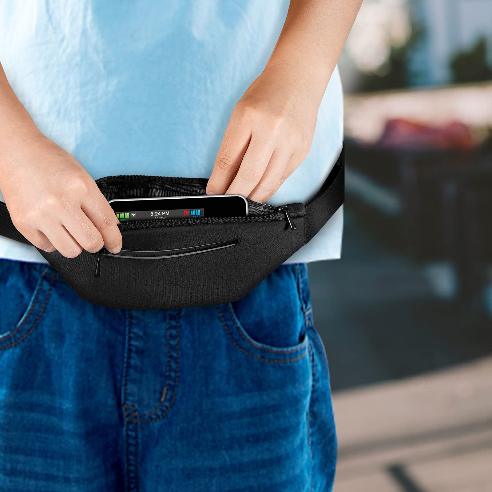 Diabetic Running Belt with Adjustable Waist, Insulin Pump Belt Holder Organizer Waist Pouch, Epipen Medical Fanny Pack Bag (Black)