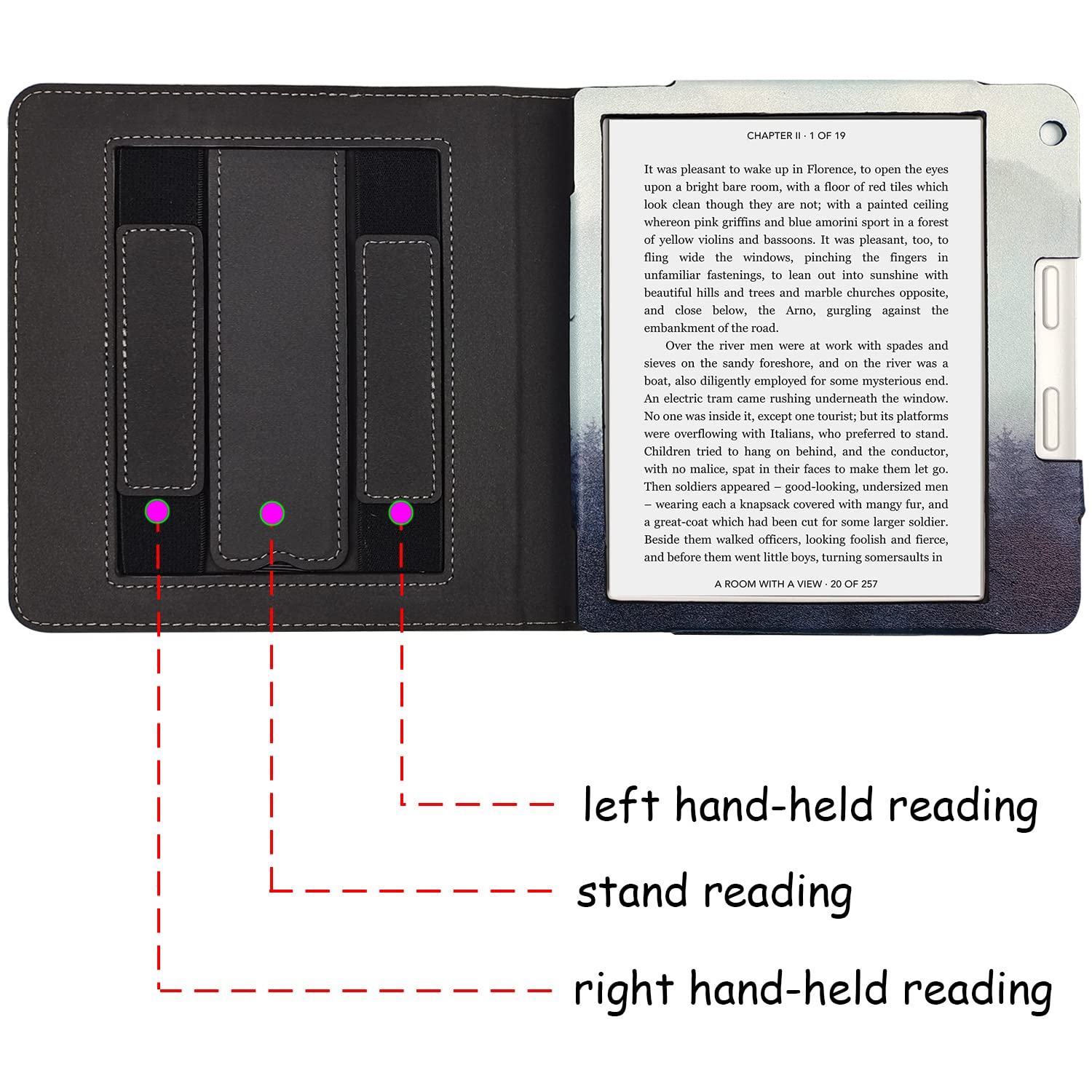 Kobo Libra Colour/2 Case Cover for 7 inch Kobo Libra (2024/2021 Release, Model: N428/N418) with Auto Sleep/Wake/Double Hand Strap/Stand (Misty Forest)
