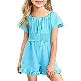 Arshiner Girls Summer Jumpsuits Tie Back Off Shoulder Short Sleeve One Piece Rompers Ruffle Smocked Casual Shorts Outfits