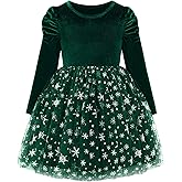Bkixhv Toddler Girls Velvet Christmas Dress Kids Long Sleeve Snowflake Tulle Tutu Party Dresses Baby Fall Winter Outfits