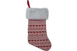 Northlight Heart and Snowflake Knit Christmas Stocking Faux Fur Cuff, 19.5", White/Red
