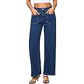 GRAPENT Wide Leg Jeans for Women Trendy High Waisted Loose Straight Leg Stretchy Retro Denim Pants with Pouch Pockets