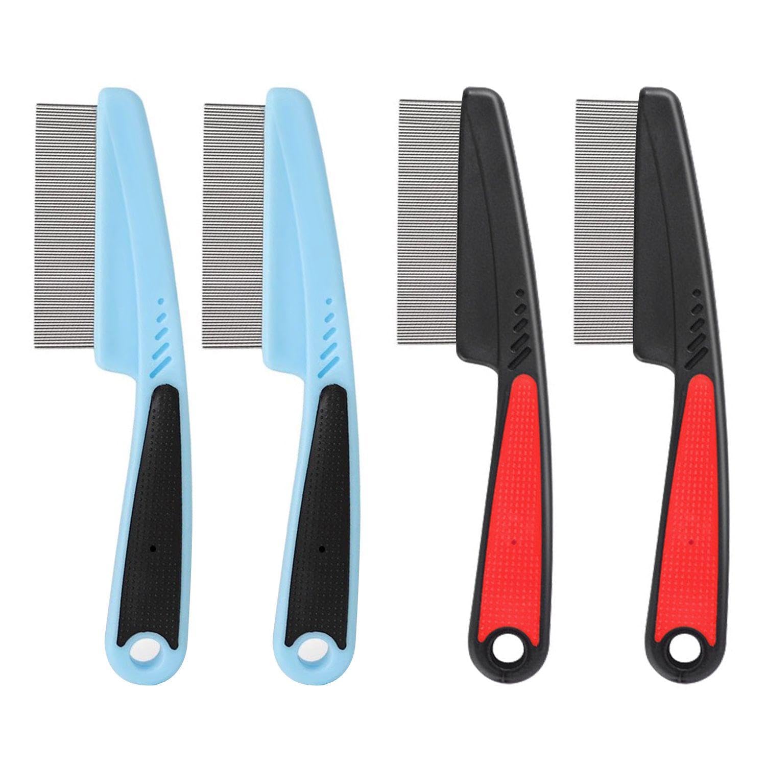 VEHYEGOI 4-Piece Fine-Tooth Combs, Stainless Steel & Plastic, Unisex, Black & Red, Hair Care & Cleaning Tools