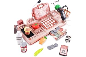 ARK MIIDO Pretend Play Calculator Cash Register Toy with Sound,Microphone,Scanner,Credit Card and Conve Belt Play Food Classic Count Toy Preschool Gift for Kids Boys Girls 3 4 5 6 7 8 Years
