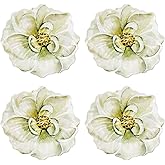 UP UPware Magnolia Melamine Dessert Plates, Floral-Shaped Small Serving Plates, for Appetizer, Snacks, and Side Dishes, Green, 7.5 x 7 Inch, Set of 4