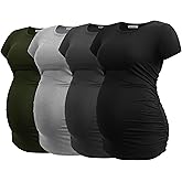 Smallshow Women's 4 Pack Maternity Shirts Short Sleeve Pregnancy Tops Clothes