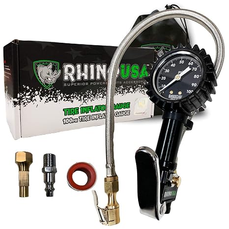 Best Psi For Car Tires, Rhino Usa Heavy Duty Tire Pressure Inflator Gauge 0 100 Psi Ansi B40 1 Accurate Large 2 Easy Read Glow Dial Premium Braided Hose, Best Psi For Car Tires
