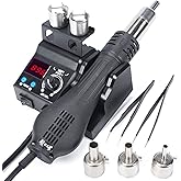 WEP 8858-V Hot Air Rework Station Kit with Compact Size, Integrated Nozzle Holder, 3 Nozzles, 2 Tweezers, Adjustable Temperat