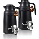2 PCS Thermal Coffee Carafe Insulated Stainless Steel Coffee Carafe for Hot Liquid Vacuum Thermal Pot Creamer Pitcher Dispenser Keeping Hot Water Milk(Black/Black 68 oz)
