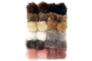 Lusy DM 24 Pieces Faux Fur Pom Pom Faux Fox Fur Pom Pom 4 Inches Fluffy Pom Balls with Elastic Loop for Hats Scarves Shoes Bags Keychains (12 Colors, 2 Pcs Per Color)