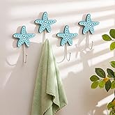 Weysat 4 Pcs Nautical Sea Starfish Wall Hooks Starfish Wall Mounted Key Holder Nautical Bathroom Decor Summer Rustic Decorative Hook for Living Room Bathroom