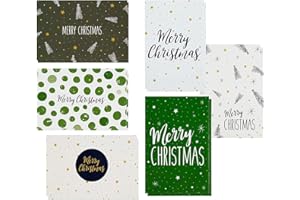 SUSTAINABLE GREETINGS 48 Pack of Christmas Winter Holiday Family Greeting Cards Green and Cream Merry Christmas Festive Designs Boxed with 48 Count White Envelopes Included 4.5 x 6.25 Inches