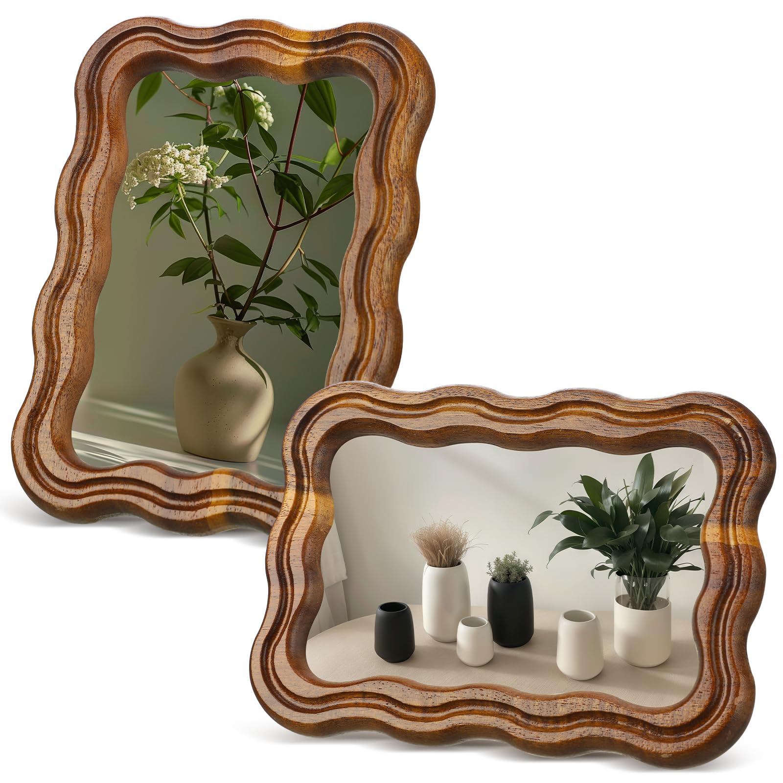 Photo 1 of Weysat 2 Pcs 5 x 7 Wood Scalloped Rustic Picture Frame Farmhouse Photo Frame with Acrylic Wavy Edge Vintage Acacia for Wall Tabletop Vertical and Horizontal Display
