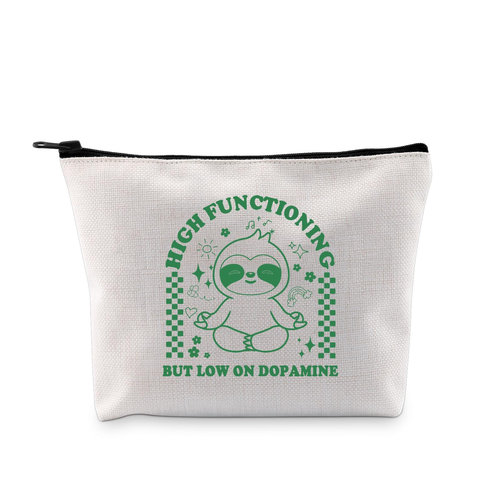PYOUL ADHD Mental Health Gift High Functioning But Low On Dopamine Makeup Bag ADHD Sloth Design Cosmetic Bag Yarn Lover Gift (High Functioning Bag)